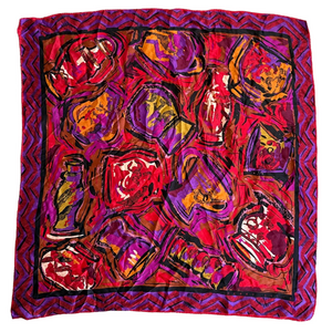 Vintage Perry Ellis Silk Square Scarf Vibrant Colorful Abstract Print 30x30